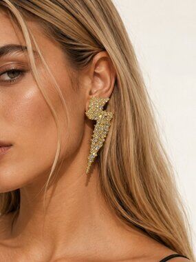 ✨ Rhinestone Lightning Bolt Statement Earrings Crystal Drop - Stainless Steel